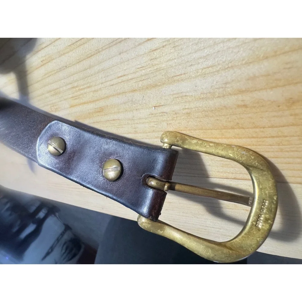 Vintage Dark Brown Braided Leather Belt Brass Buckle Boho Western Rustic LG